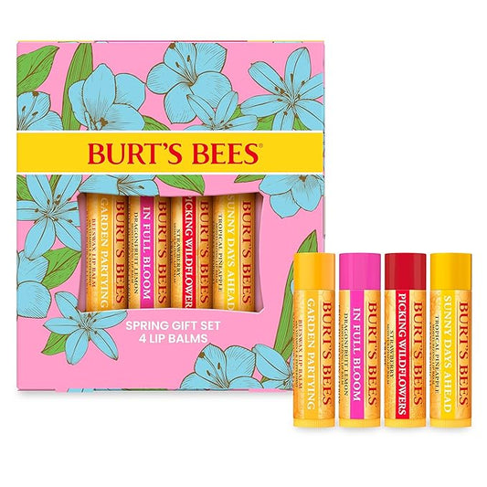 Burt's Bees Gifts Ideas - In Full Bloom Lip Balm Set, Original Beeswax, Dragonfruit Lemon, Tropical Pineapple & Strawberry, Natural Origin Lip Treatment, 4 Tubes, 0.15 oz.