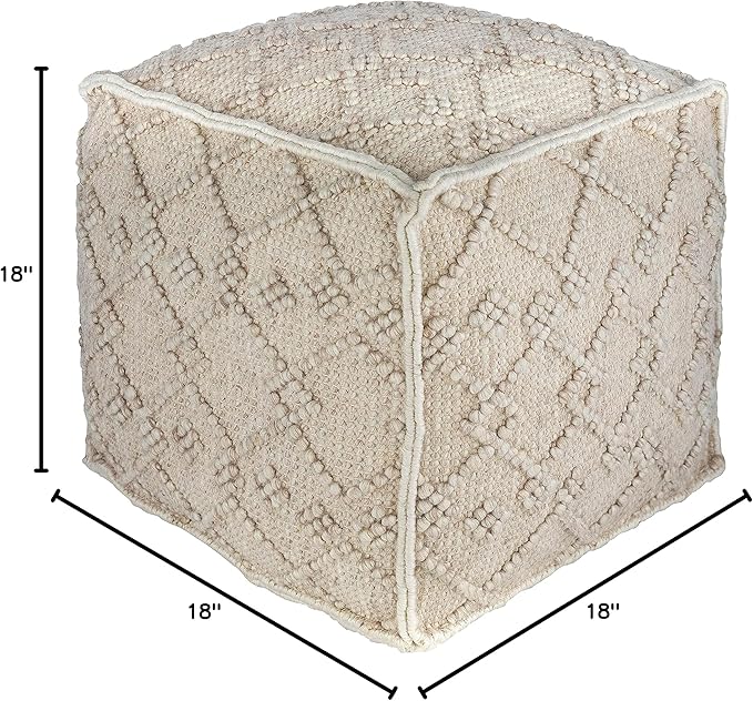 Mark&Day Pouf Ottoman, Lanzendorf Bohemian/Global White Cube Pouf Foot Rest for Living Room, Bedroom and Boho Home Decor (18"x18"x18")