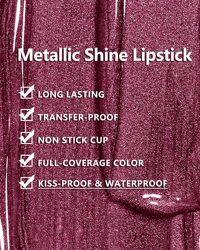 MAKI YIKA Dark Purple Lipstick for Women Metallic Lipsticks Glitter Long Lasting Lipstick No Smudge No Transfer Liquid Lip Gloss (BR16 Last Kiss)