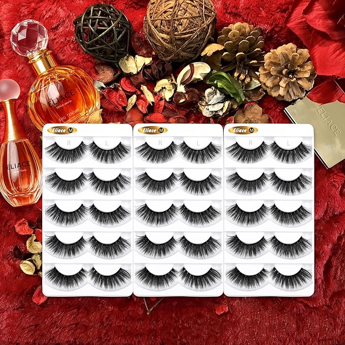 Eliace False Eyelashes 15 Pairs Lashes Natural look Cat Eye Lashes Wispy, 3D Mink lashes Fluffy Long Thick, Fake Eyelashes Cross Wispy Volume Lash Soft Reusable Dramatic, Sierra Style