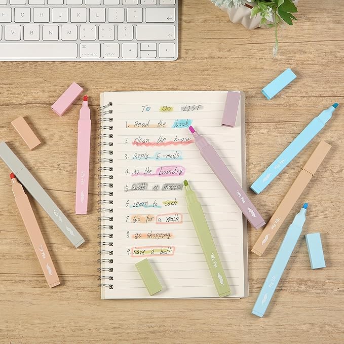 Mr. Pen Aesthetic Highlighters - 8 pcs, Chisel Tip, Pastel & Vintage Colors, No Bleed Bible Highlighters