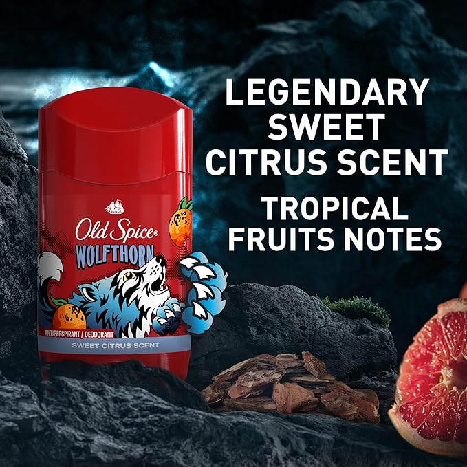 Old Spice Aluminum Free Deodorant for Men, 24/7 Odor Protection, 24/7 Freshness & Lasting Scent, Goes on Clear, Wolfthorn with Sweet Citrus Scent, 2.6 oz