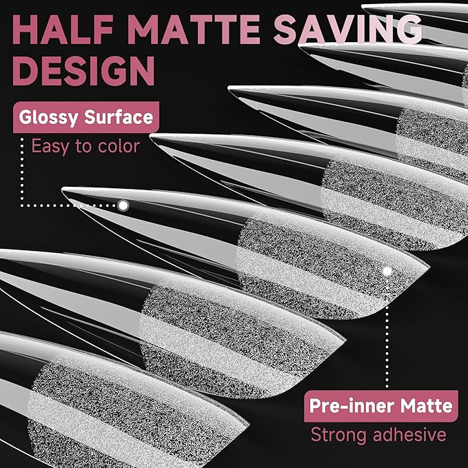 UNA GELLA Stiletto Gel Nail Tips Long: Full Cover 312pcs Half Matte Halloween Stiletto Gel Tips Press On Nails for Faster Gelly Nail Extension, Clear False Fake Acrylic Nails 12 Sizes for Her