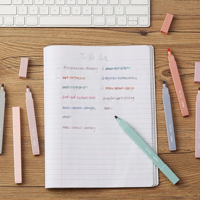 Mr. Pen- Aesthetic Cute Highlighters, 8 pcs, Chisel Tip, Earthy Colors, Assorted Colors,No Bleed Bible Pastel Highlighter Set