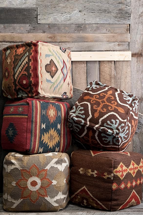 Mark&Day Pouf Ottoman, Gastern Transitional Dark Red Cube Pouf Foot Rest for Living Room, Bedroom and Boho Home Decor (18"x18"x18")