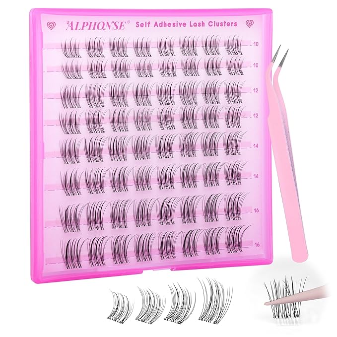 Self Adhesive Lash Clusters Natural Eyelash Clusters No Glue Needed Self Adhesive Eyelashes Invisible Band Press On Lashes 10-16mm Wispy Cluster Eyelash Extensions Pre Glued with Tweezers by ALPHONSE