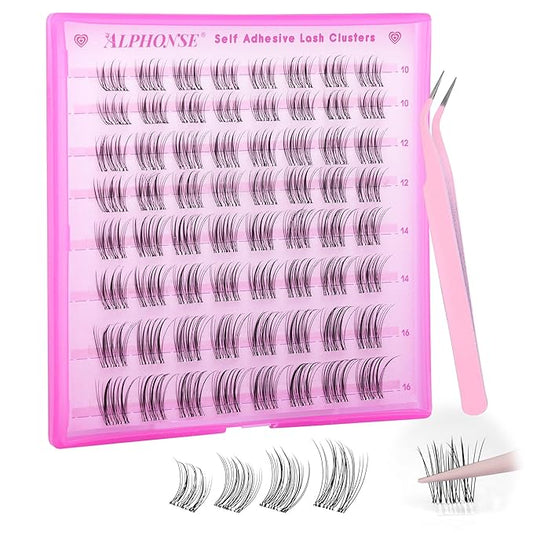 Self Adhesive Lash Clusters Natural Eyelash Clusters No Glue Needed Self Adhesive Eyelashes Invisible Band Press On Lashes 10-16mm Wispy Cluster Eyelash Extensions Pre Glued with Tweezers by ALPHONSE