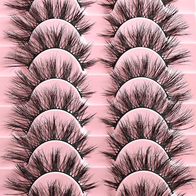 FARRED Cat Eye Lashes False Eyelashes Short Natural Eyelashes Strips 15mm Fluffy Wispy Strip Eyelash 10 Pairs Cute Natural Fake Lashes Packs Small Full Pestañas Set (C9 | 9-15MM)