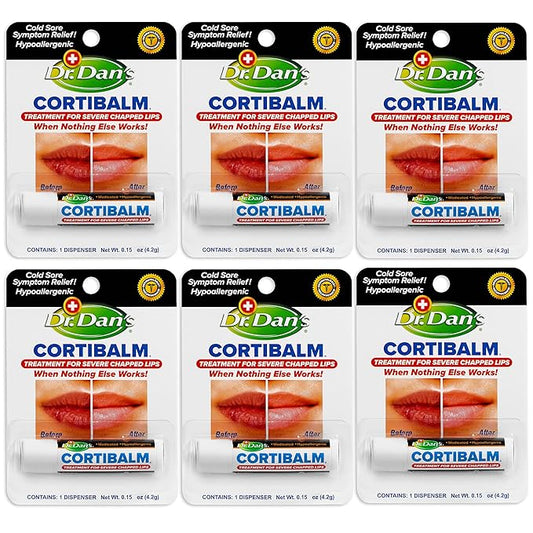 Dr. Dan's Cortibalm- 6 Pack - for Dry Cracked Lips - Healing Lip Balm for Severely Chapped Lips - Designed for Men, Women and Children
