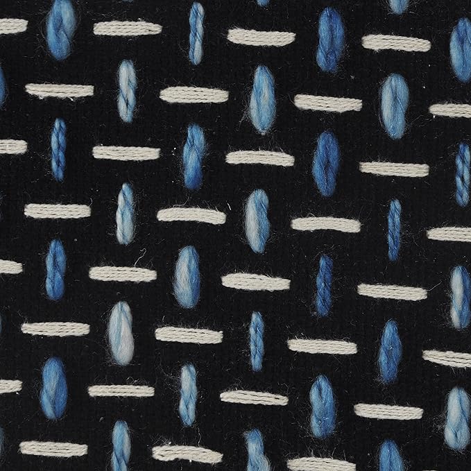 L. R. Resources, Inc. LR Home Hand-Woven Black/White/Blue Geometric Cotton Square Ottoman Pouf for Home Decor | Indoor Foot Rest for Bedroom & Living Room | 16 x 16 x 16 Stuffed Ottoman for Seating