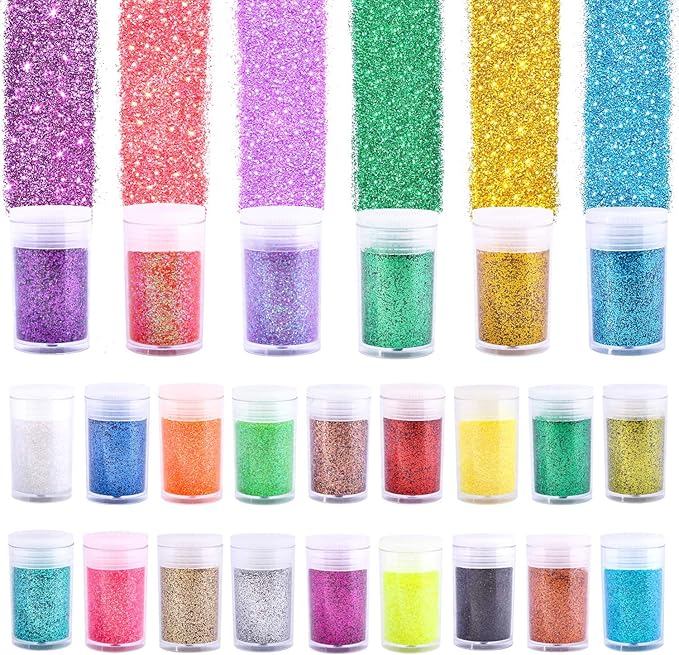 24 Colors Glitter Set, Fine Glitter for Resin, Arts and Craft Supplies Glitter, Festival Glitter Powder Makeup Glitter, Cosmetic Glitter for Body Nail Face Hair Eyeshadow Lip Gloss Making