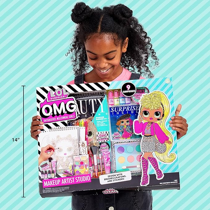 Horizon Group USA LOL OMG Make Up Artist Studio, DIY Craft Kit, Design with Brushes, Crayons & Stickers.Use Stencils to Color in Make-Up.Nail Polish, Decals & Surprise Blind Bags Included