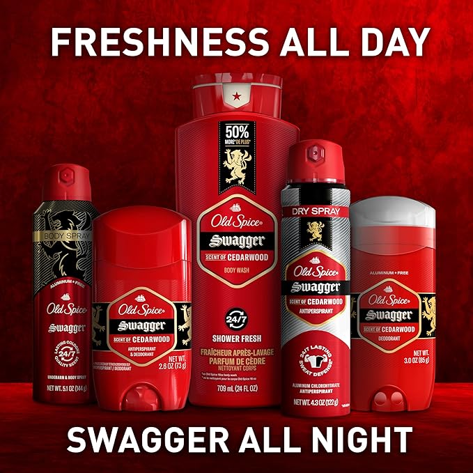Old Spice Body Wash for Men, 24/7 Shower Fresh with Lasting Scent, Red Collection, Swagger with Cedarwood Scent, 33.4 fl oz (Pack of 4)