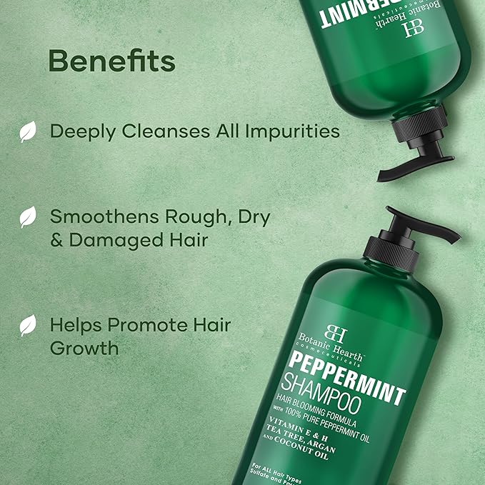 Botanic Hearth Peppermint Oil Shampoo | Hair Blooming Formula With Keratin For Thinning Hair | Fights Hair Loss, | Sulfate Free For Men And Women | 16 Fl Oz