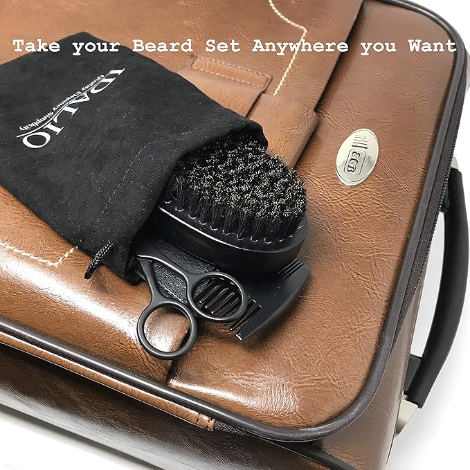 IDALIO® Beard Brush and Comb Set for Men Grooming with Natural Boar Bristle Beard Brush Pear Wood Bear Comb and Stainless Steel Trimming Beard Scissors