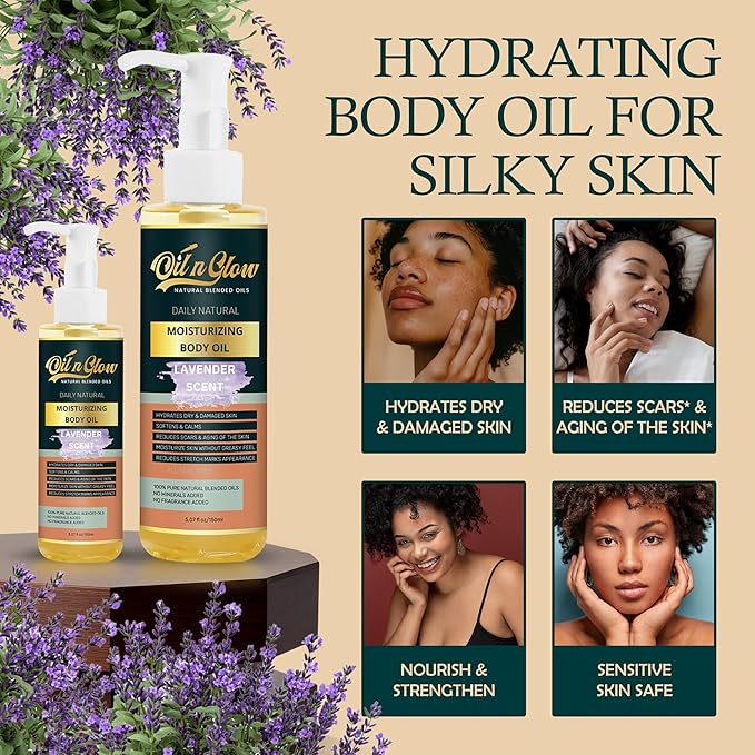 100% Almond Oil USDA Certified Organic Hydrating Body Oil After Shower Non-Greasy Moisturizing Oil For Women & Men Dry Skin 5.07 fl oz/150ml- Lavender Scent