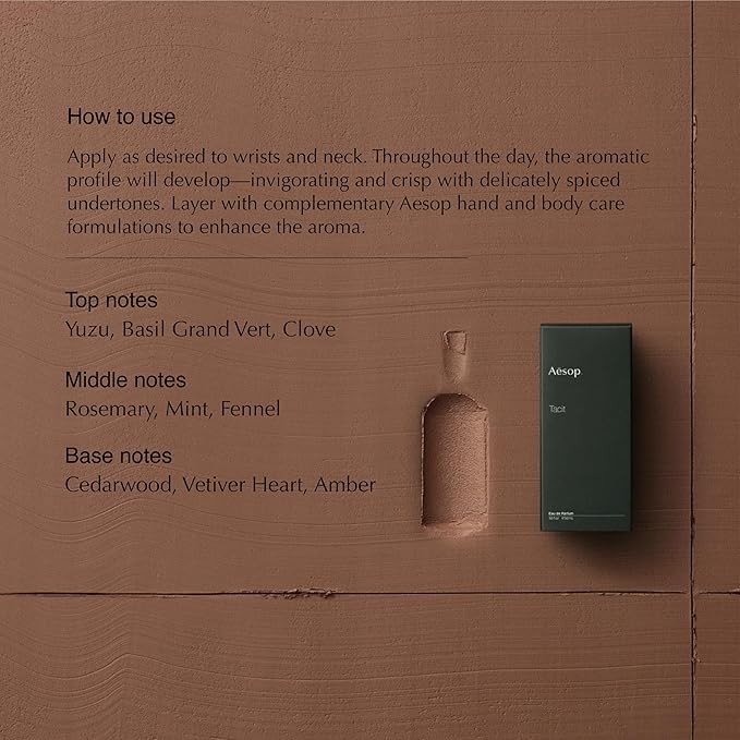 Aesop Tacit Eau de Parfum | Yuzu, Vetiver, and Basil Scent | Fresh Citrus and Green Aroma | Unisex | 3.3 fl oz