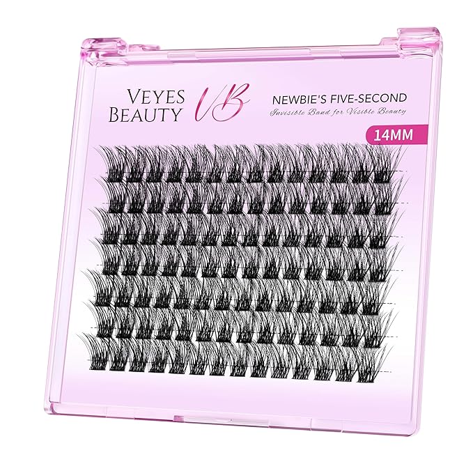 VEYESBEAUTY Lash Clusters Individual Eyelash Extensions Thin & Invisible Band DIY False Eyelashes for Self-application Newbie's Five-Second Series Wispy Lash Tray, Boldeye 14mm Single Length