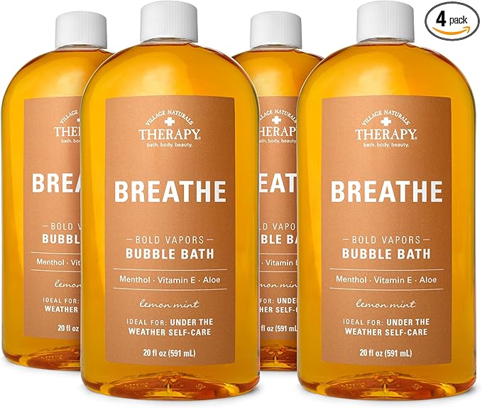 Village Naturals Therapy Breathe Bubble Bath, Lemon Mint Scent, 20 oz, Pack of 4