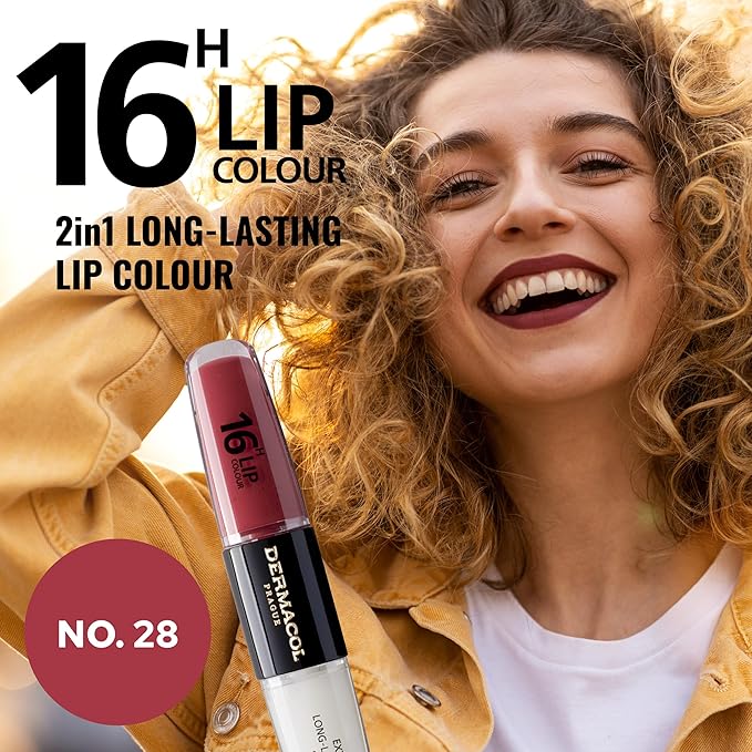 Dermacol NEW 16-Hour Lip Colour, Highly Pigmented Glossy Lip Stain, Two-Phase Lip Plumper Gloss, Kissproof Lip Makeup Products with Matte and Glitter Finish, n.28