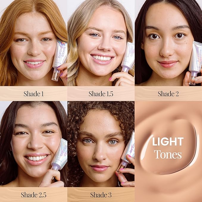 Naked Sundays BeautyScreen™ SPF 50 Mineral Peptide Foundation Tint – Skin Tint & Mineral Sunscreen | Radiant, Buildable Coverage, Acne-Safe, Infused with Peptides (2.5 Light Neutral, 1.01 oz)