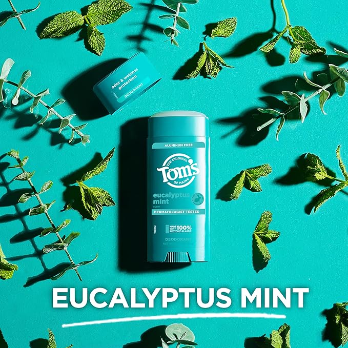 Tom's of Maine Eucalyptus Mint Aluminum Free Natural Deodorant For Women & Men | Goes on Clear | Odor & Wetness Protection | Naturally Derived and Moisture-Locking Ingredients | 3.25 oz (2 Pack)