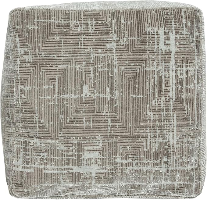 LR Home Transitional Distressed Geometric Gray/Ivory Polyester Blend Cube Pouf for Home Decor | Indoor Foot Rest for Living Room & Bedroom | 18 x 18 x 18 Stuffed Ottoman for Seating