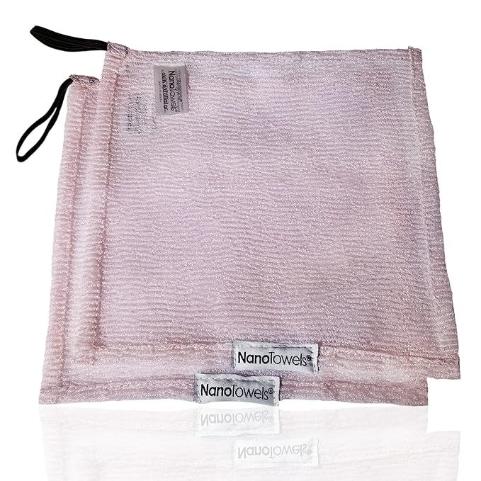 Nano Towels Skin Exfoliating Cleanser | Personal Microdermabrasion Face Wash, Pore Toner & Body Scrub Cloth | Chemical Free Dead Skin and Blackhead Remover. Korean Skin Care Secret | 2 Exfoliators