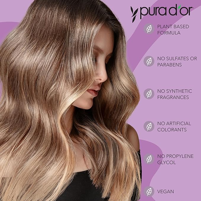 PURA D'OR Purple Shampoo & Conditioner (16oz x 2) ColorHarmony Biotin Set For Bleached, Blonde, Silver & Color Treated Hair - Keratin, Bamboo Fiber, No Sulfates - Men & Women
