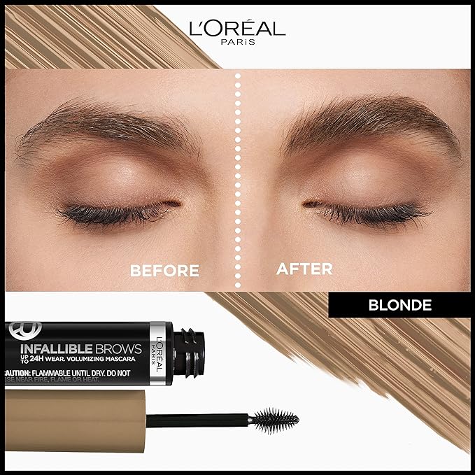 L'Oreal Paris Infallible Volumizing 24H Wear Brow Mascara, Long Lasting Eyebrow Makeup for 2X Fuller Eyebrows, 7.0 Blonde, 0.13 Fl Oz