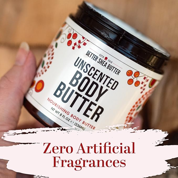 Unscented Body Butter for Dry Skin | with Raw Shea Butter and Jojoba Oil | Deep Moisturizer Safe for Sensitive Skin, Non Greasy, Fragrance Free | 8 oz