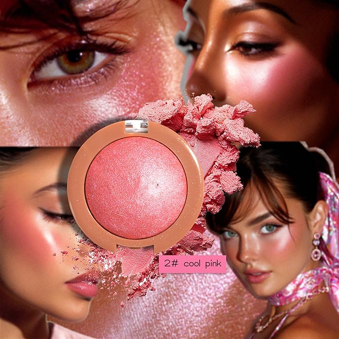 MAEPEOR Powder Blush Lightweight Smooth Blendable Face Blush Effortless Shimmer Natural Finish Blusher Face Makeup (02 Cool Pink)