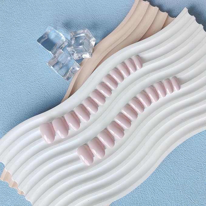 Dusty Pink Press on Nails Short Almond Fake Nails Press ons, Thick Solid Color Glue on False Nails, Natural Acrylic Gel Short Almond Nail Oval Round Shaped Nail for Women, 24Pcs