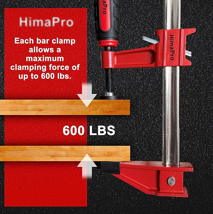 HimaPro 12 Inch Bar Clamp Set, 4 Pack 600 lbs Load Limit Medium Duty Quick Release Steel F Clamp, Ideal for Woodworking, Metalworking, and DIY Projects