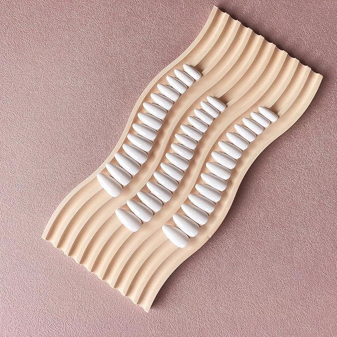 48Pcs White Press on Nails Almond Fake Nails Glue on Nails Medium Length Almond Shaped Nails Press ons, Stiletto Nails False Nails for Women, Medium Almond Nails, Thick Natural Acrylic Gel Nails