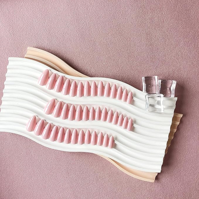 48Pcs Nude Pink Press on Nails Almond Fake Nails Glue on Nails Medium Length Almond Shaped Nails Press ons, Stiletto False Nail for Women, Thick Natural Acrylic Gel Nail