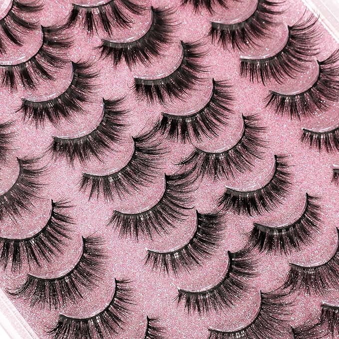 20 Pairs False Eyelashes 3D Faux Mink Lashes Natural Look Wispy Fake Eyelashes ALPHONSE 16-20MM Fluffier Volume Long Thick Lashes Pack 5 Styles Mixed