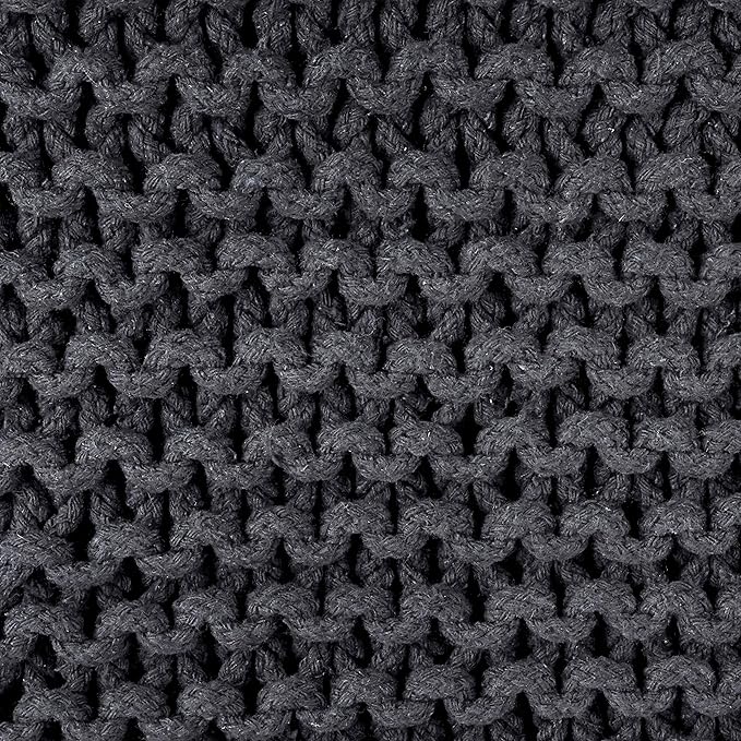 REDEARTH Cube Pouf Foot Stool Ottoman - Hand Knitted Coffee Table - Cotton Cord Boho Pouffe - Home Décor Poof - Stuffed Footrest for Living Room - Bedroom - Patio (16" x 16" x 16") - Dark Gray