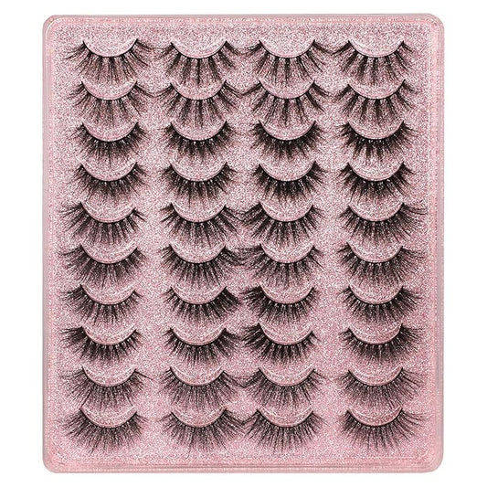 20 Pairs False Eyelashes 3D Faux Mink Lashes Natural Look Wispy Fake Eyelashes ALPHONSE 16-20MM Fluffier Volume Long Thick Lashes Pack 5 Styles Mixed