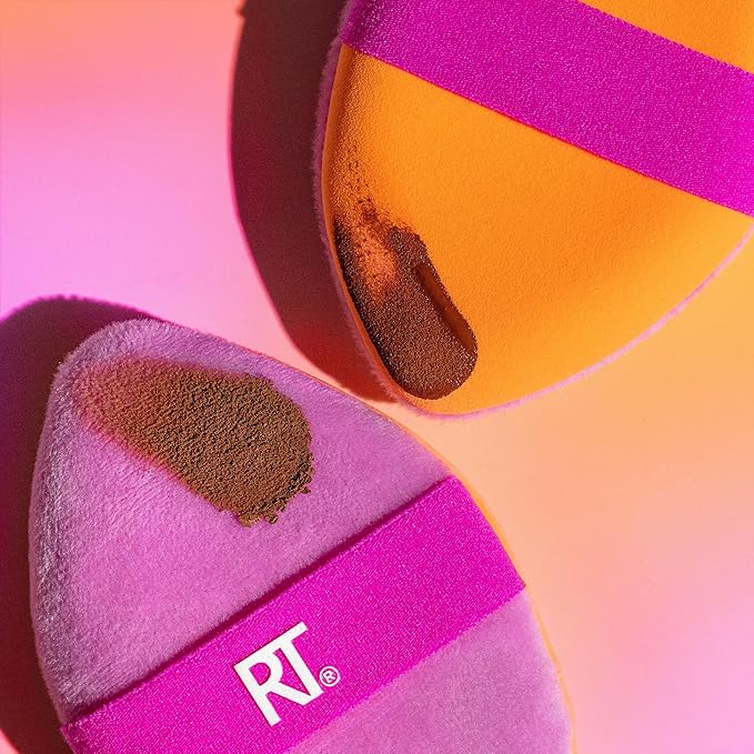 Real Techniques Miracle 2-In-1 Powder Puff 4 Pack, Dual-Sided, Full Size Makeup Blending Puff, Reversible Elastic Band, Makeup Sponge & Powder Puff, For Liquid, Cream & Powder Products, Cruelty-Free