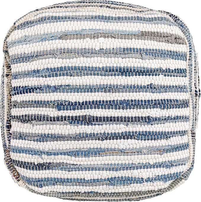 Mark&Day Pouf Ottoman, Korneuburg Natural Fiber Navy Cube Pouf Foot Rest for Living Room, Bedroom and Boho Home Decor (16"x16"x16")