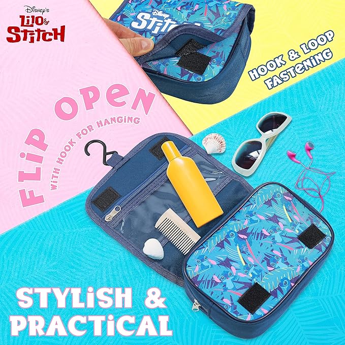 Disney Stitch Hanging Toiletry Bags for Women Teenagers Girls Minnie Mouse Cosmetic Bag Travel Accessories Stitch Gifts (Blue Stitch)
