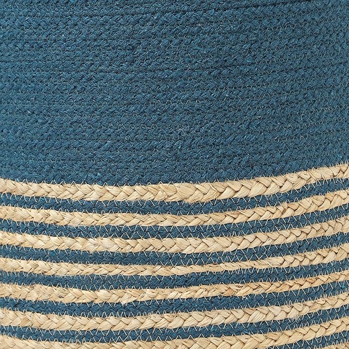 REDEARTH · Cylindrical Pouf Foot Stool Ottoman - Jute Braided Pouffe Poof Accent Sitting Footrest for Living Room, Bedroom, Nursery, Patio, Lounge & Other Rooms (Teal Natural, 14.5"x14.5"x16")