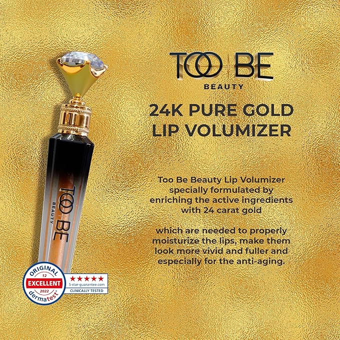 Too Be Beauty Lip Plumper Extreme, Lip Gloss with 24K Pure Gold, Youthful Lip Replenisher, Maximum Plump, Smoother and Extra Strength Lip Plumper, Visibly Volumizing and Anti-Aging Lip Moisturizer 5ml