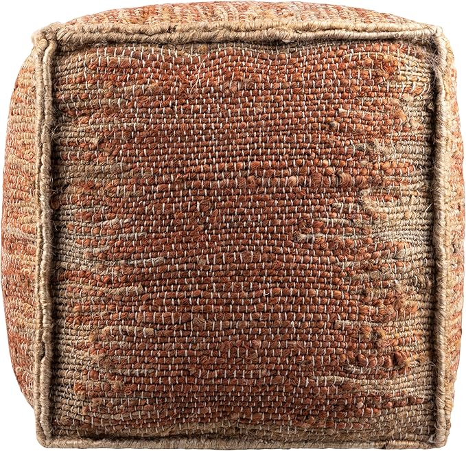 Mark&Day Pouf Ottoman, Lanzenkirchen Natural Fiber Burnt Orange Cube Pouf Foot Rest for Living Room, Bedroom and Boho Home Decor (16"x16"x16")