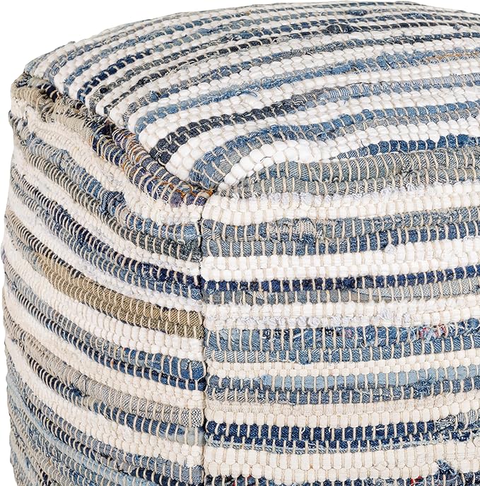 Mark&Day Pouf Ottoman, Korneuburg Natural Fiber Navy Cube Pouf Foot Rest for Living Room, Bedroom and Boho Home Decor (16"x16"x16")