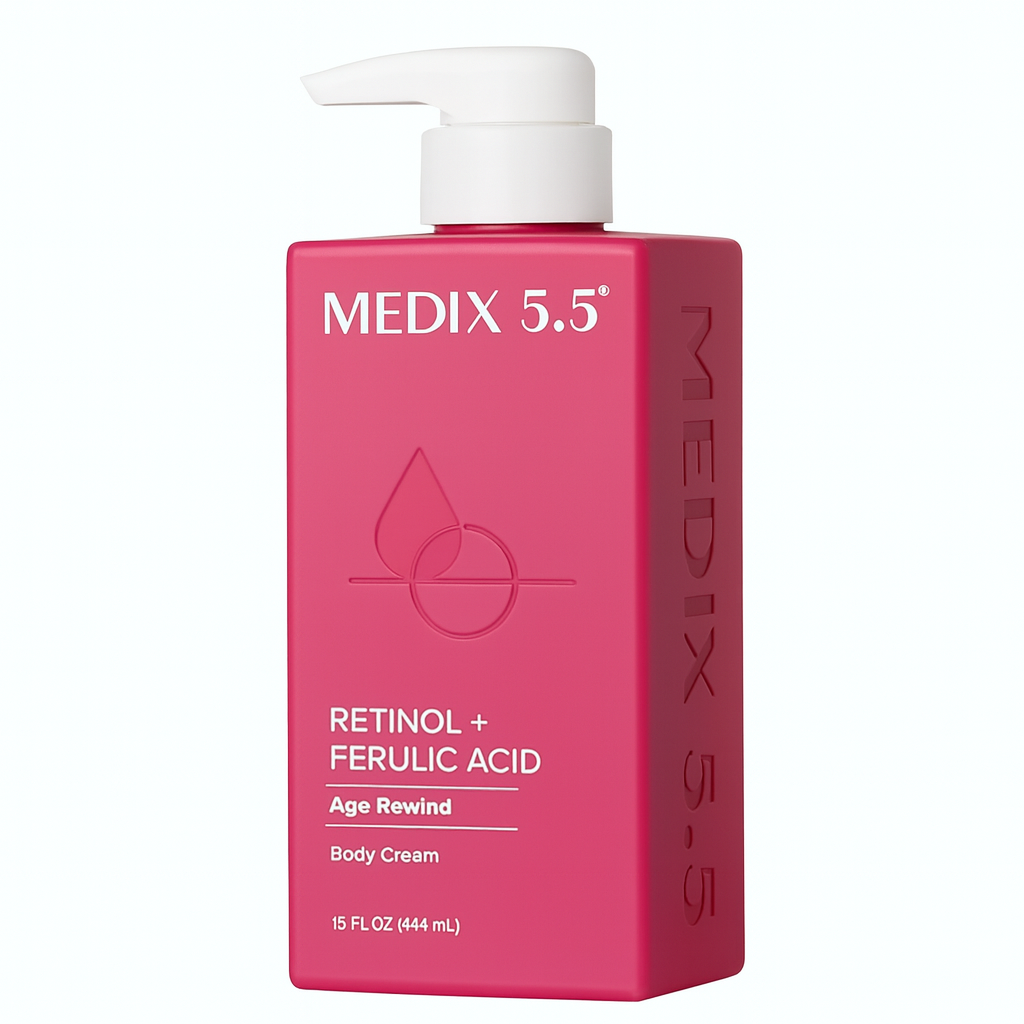 Medix 5.5 Retinol Body Lotion Firming Moisturizer | Crepey Skincare Treatment | Retinol Body Cream | Anti Aging Firming Cream For Women Targets Look Of Crepe Skin, Wrinkles, & Sagging Skin, 15 Fl Oz