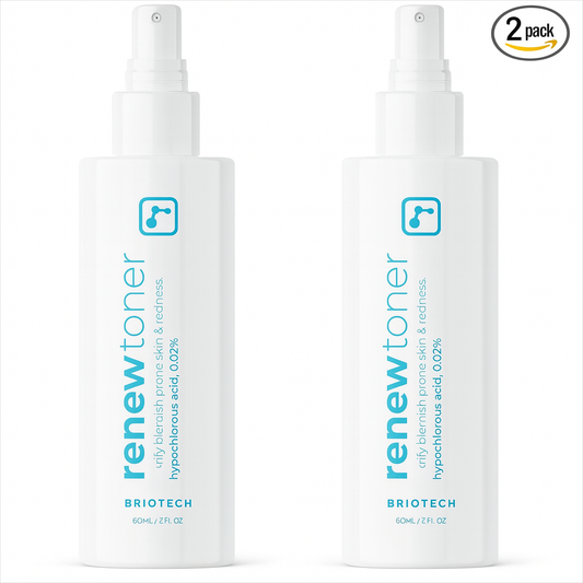 BRIOTECH Renew Toner, Hypochlorous Acid Spray, Minimize Appearance of Blemishes, Soothing Facial Mist for Sensitive Skin, Calm Redness & Bumps, Vegan, 2 fl oz Travel Size (2 Pack)
