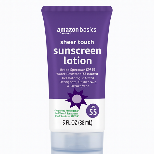 Amazon Basics Sheer Facial Sunscreen SPF 55, UVA/UVB Protection, Water Resistant (80min), Formulated without Octinoxate & Oxybenzone, 3 fl oz (Pack of 1) (Previously Solimo)