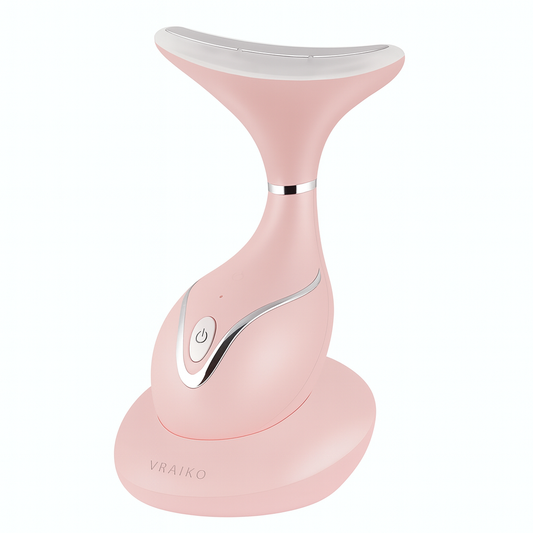 VRAIKO Iris Neck Face Massager, Pro Face Sculpting Tool with Charging Base, All-in-1 Facial Device for Enhanced Absorption, Radiance, Contouring, Elasticity, Home Facial Spa (Pink)